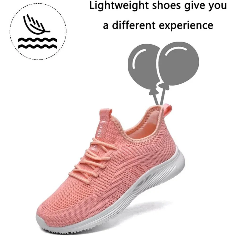 Women's Orange Non Slip Casual Running Lightweight Mesh Fashion Sneakers